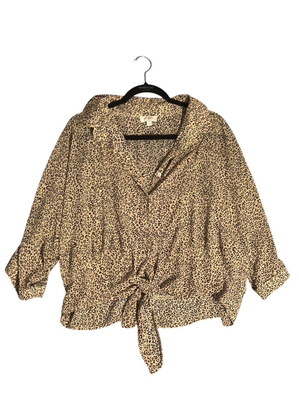Umgee Leopard Print Tie-Front Blouse - Beige/Black